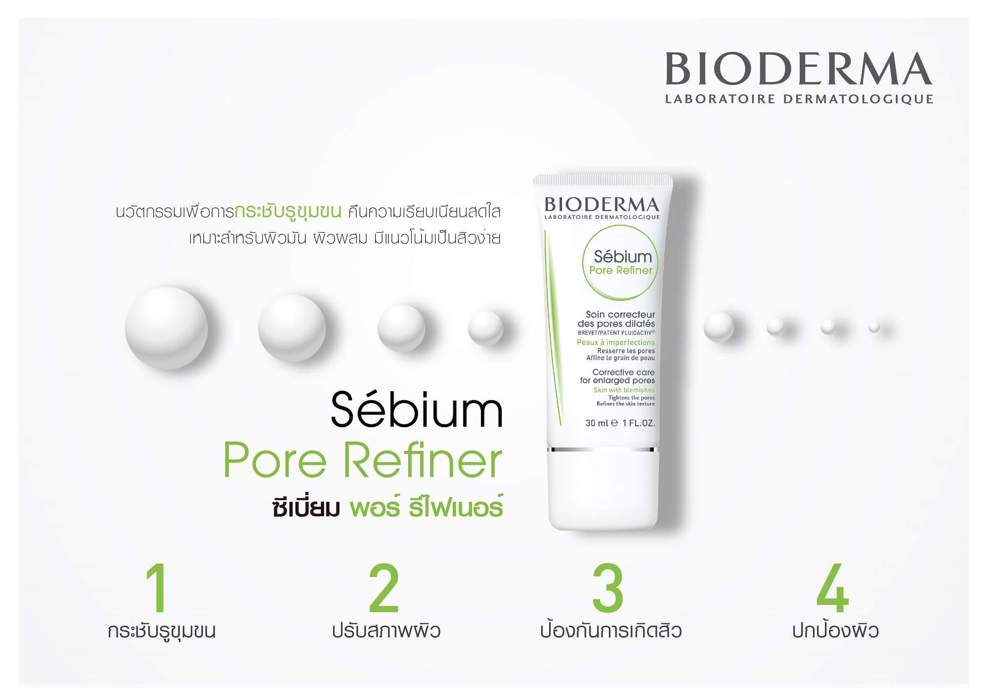 Bioderma,Bioderma Sebium Pore Refiner,Bioderma Sebium Pore Refiner 30ml,Bioderma,ครีมลดความมัน,ครีมคุมมัน,ครีมไบโอเดอร์ม่า คุมมัน,Bioderma คุมมัน