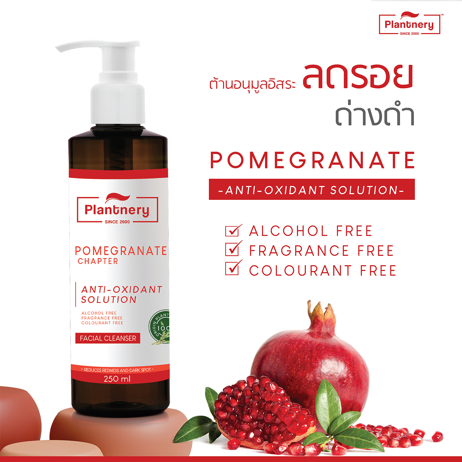 Plantnery Pomegranate Facial Cleanser 250ml แพลนท์เนอรี่ เจลล้างหน้า จากสารสกัดทับทิม ลดจุดด่างดำ