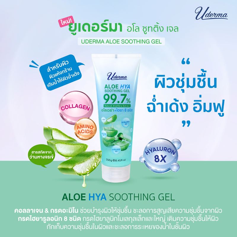 Uderma Aloe Hya Soothing Gel , Uderma ,  ยูเดอร์มา , อโลเจนใหม่ , ยูเดอร์มาอโลเจล ,ไฮยา